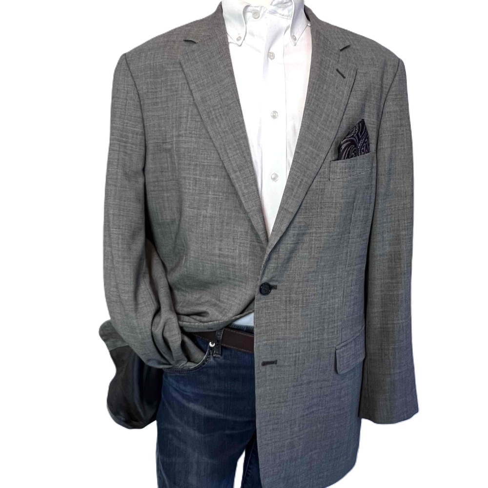 Alan Flusser Black & White‎ Check Blazer 44L Super 100 Wool Sport Coat Jacket